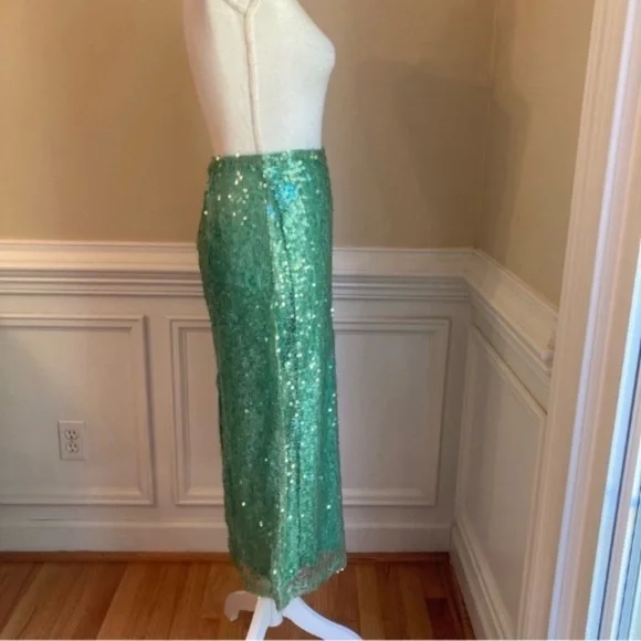 ZARA Sea Green Sequin Lace Pencil Skirt - Picture 4 of 16